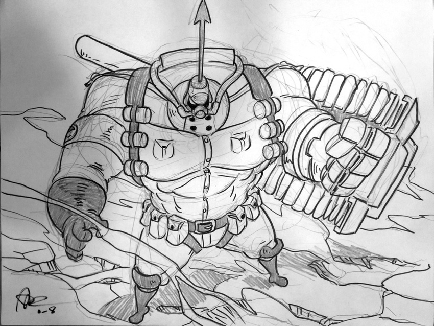 alex_ahad gloves greyscale helmet huge_weapon military military_uniform military_vehicle monochrome panzerfaust_(skullgirls) pickelhaube sketch skullgirls solo tank uniform vehicle weapon