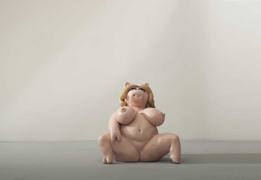 blonde_hair breasts emilio_rangel female hair makeup mammal miss_piggy mons muppet nipples nude overweight porcine pose pussy sculpture solo spread_legs spreading