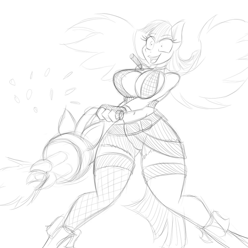 2015 belt breasts cleavage clothed clothing equine fan_character female fingerless_gloves fishnet gatling_gun gloves gun jinx jrvanesbroek league_of_legends mammal minigun my_little_pony pearl_(mlp) pegasus plain_background ranged_weapon shorts sketch solo video_games weapon white_background wings
