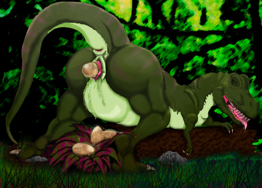 anus butt dinosaur drooling egg eyes_closed female feral lokidragon87 oviposition pussy_juice raised_tail saliva scalie solo teeth tongue tongue_out trex