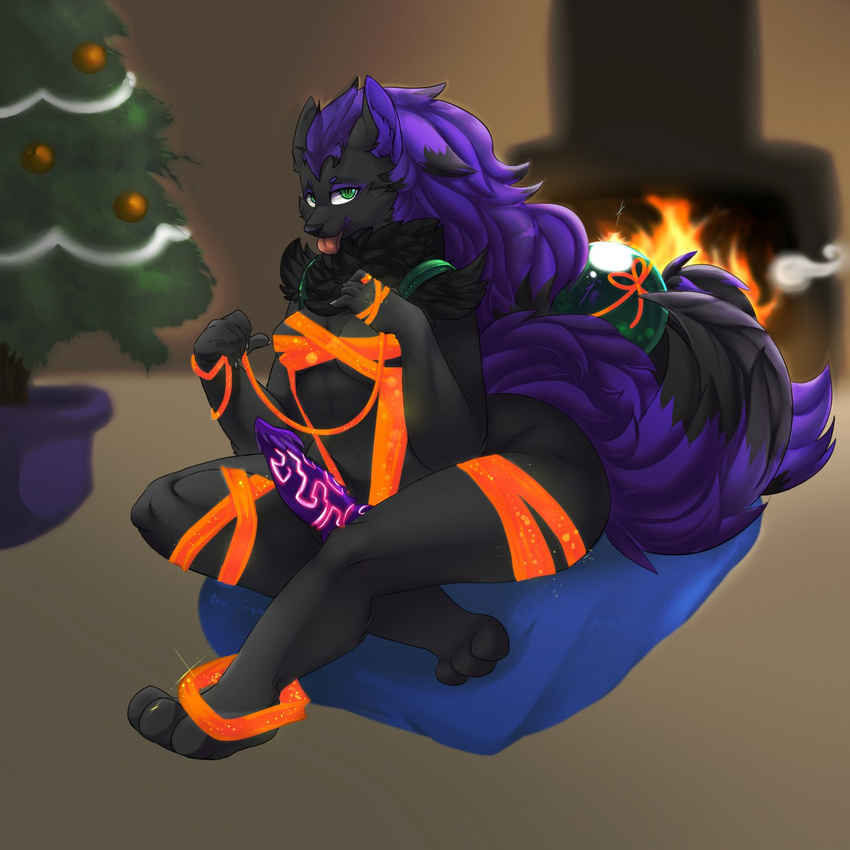 2015 alternate_color asura_arklin barbs bioluminescence black_fur black_hair breasts butt canine christmas clothed clothing dickgirl fire fireplace fox fur gardevoir glowing glowing_penis green_eyes grey_fur hair holidays intersex jewelry knot koshimoto lucario mammal nails naughty ninetales nintendo ornaments penis pok&eacute;mon purple_fur purple_hair ribbons ridged_penis smoke tongue tongue_out video_games ych zoroark