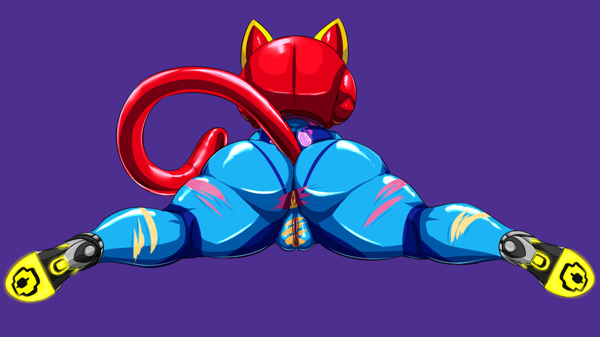 anus butt clothing feline female from_behind helmet high_heels lying mammal plain_background pussy samurai_pizza_cats thecon torn_clothing wide_hips zero_suit