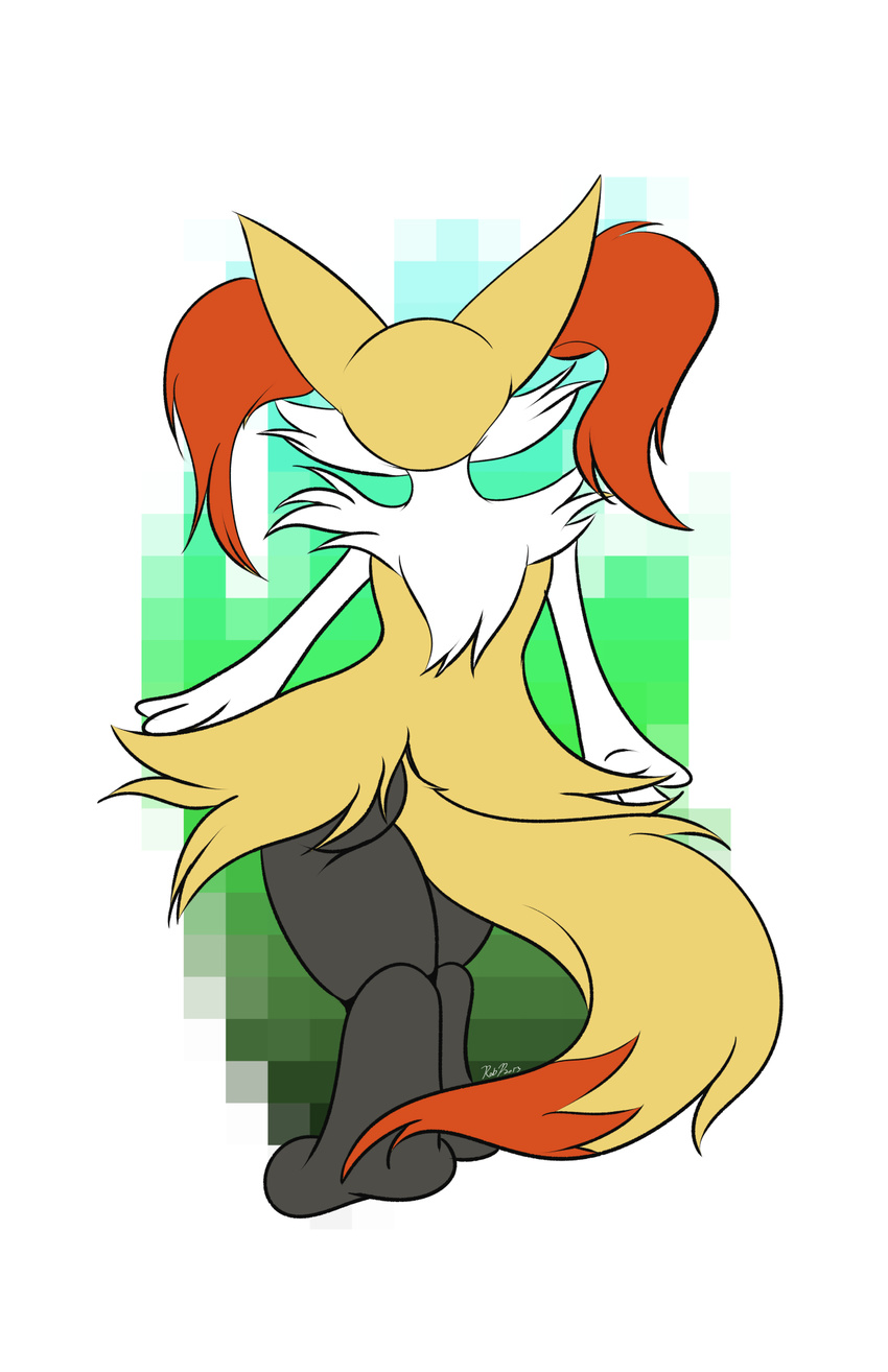 2013 abstract_background ambiguous_gender anthro back braixen butt canine fox fur inner_ear_fluff mammal mrpandragon nintendo pok&eacute;mon solo standing video_games