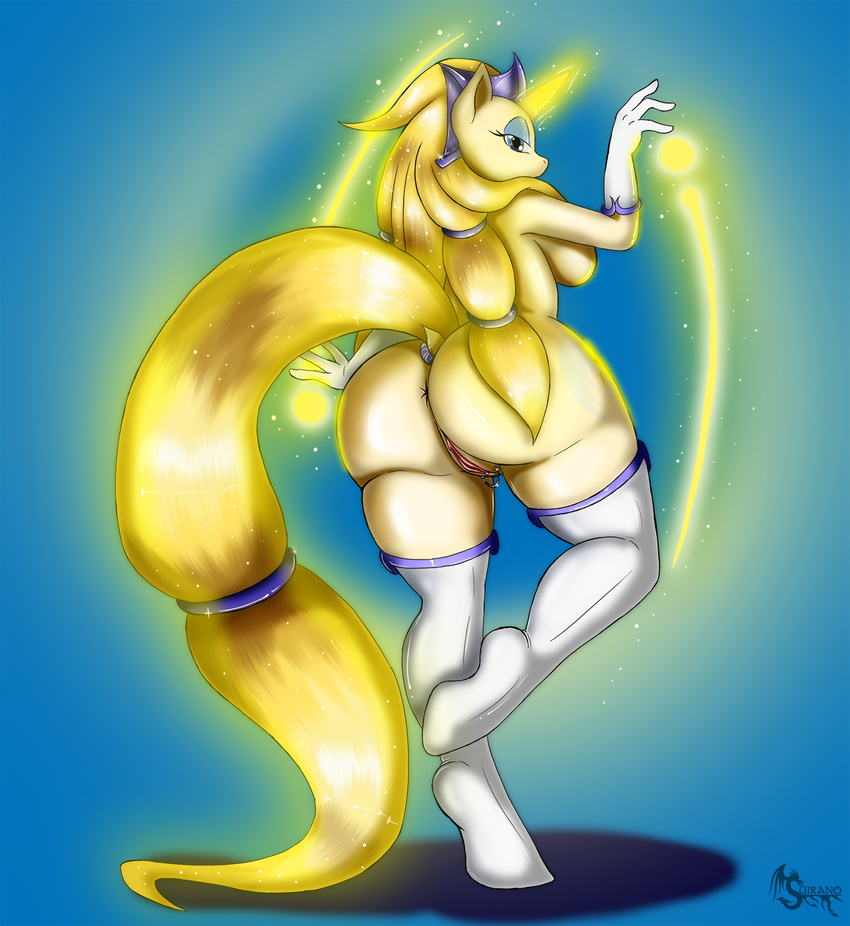 2015 anthro anthrofied anus butt cutie_mark dock equine eyeshadow fan_character female gloves glowing hair half-closed_eyes horn legwear long_hair looking_at_viewer magic makeup mammal my_little_pony pussy radiant_glow solo suirano thigh_highs unicorn