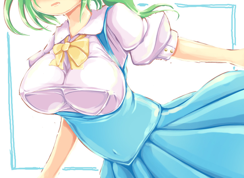 adapted_costume alternate_breast_size breasts covered_nipples daiyousei green_hair head_out_of_frame ichirino_minagi large_breasts open_mouth solo touhou