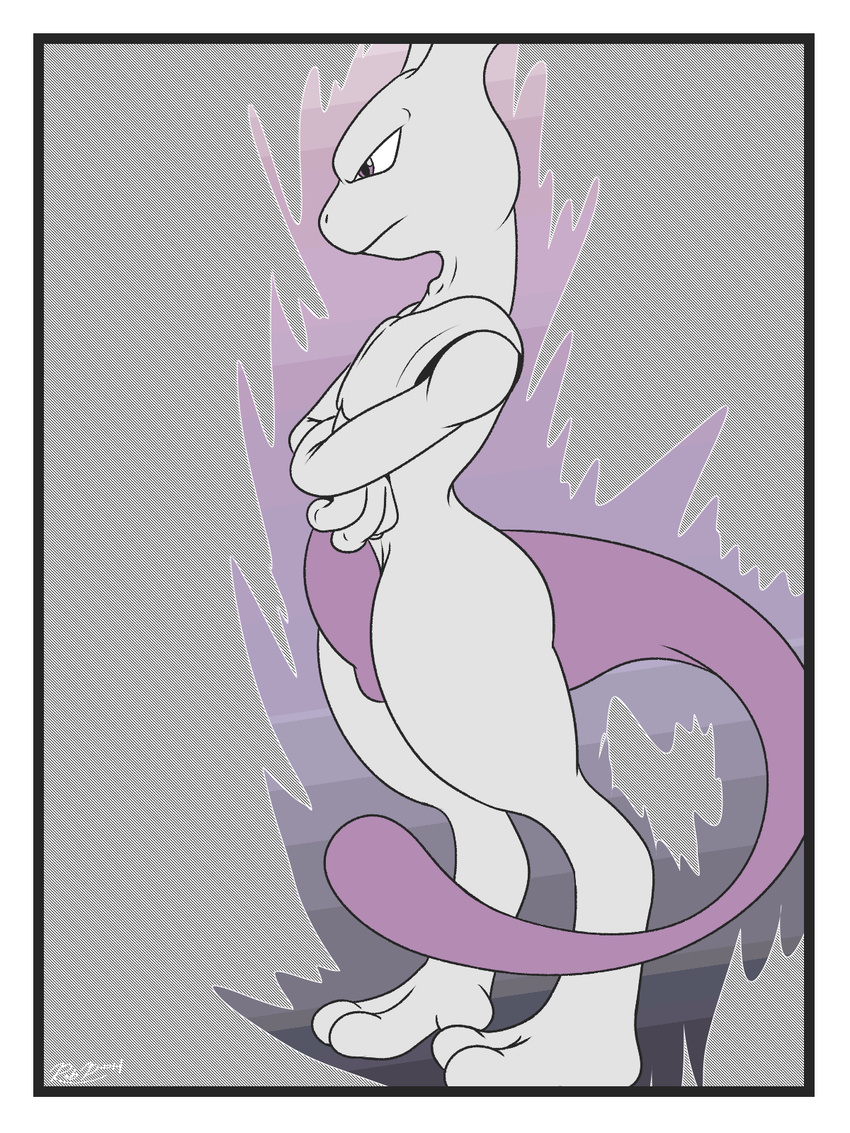 2014 2_toes abstract_background anthro energy legendary_pok&eacute;mon male mewtwo mrpandragon nintendo pok&eacute;mon purple_eyes solo standing toes video_games