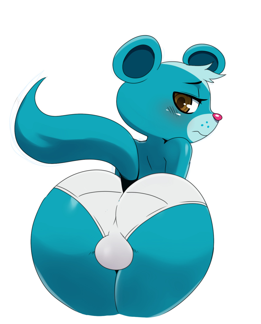 blue_fur blush briefs bulge butt clothed clothing fur girly littlest_pet_shop looking_back male mammal mongoose panties presenting solo sssonic2 sunil_nevla underwear