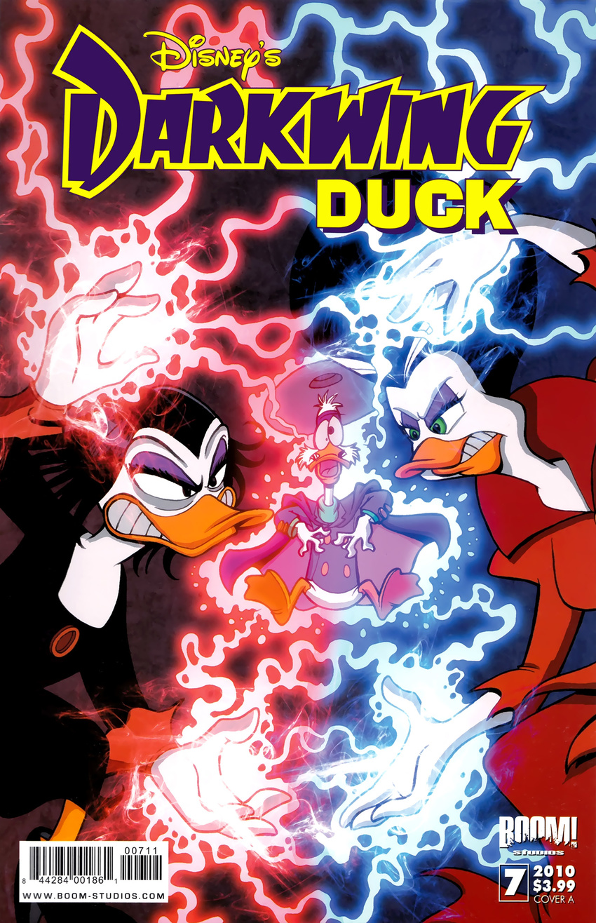 avian bird comic cover darkwing_duck drake_mallard duck ducktales english_text female green_eyes magic magica_de_spell male morgana_mccawber official_art text