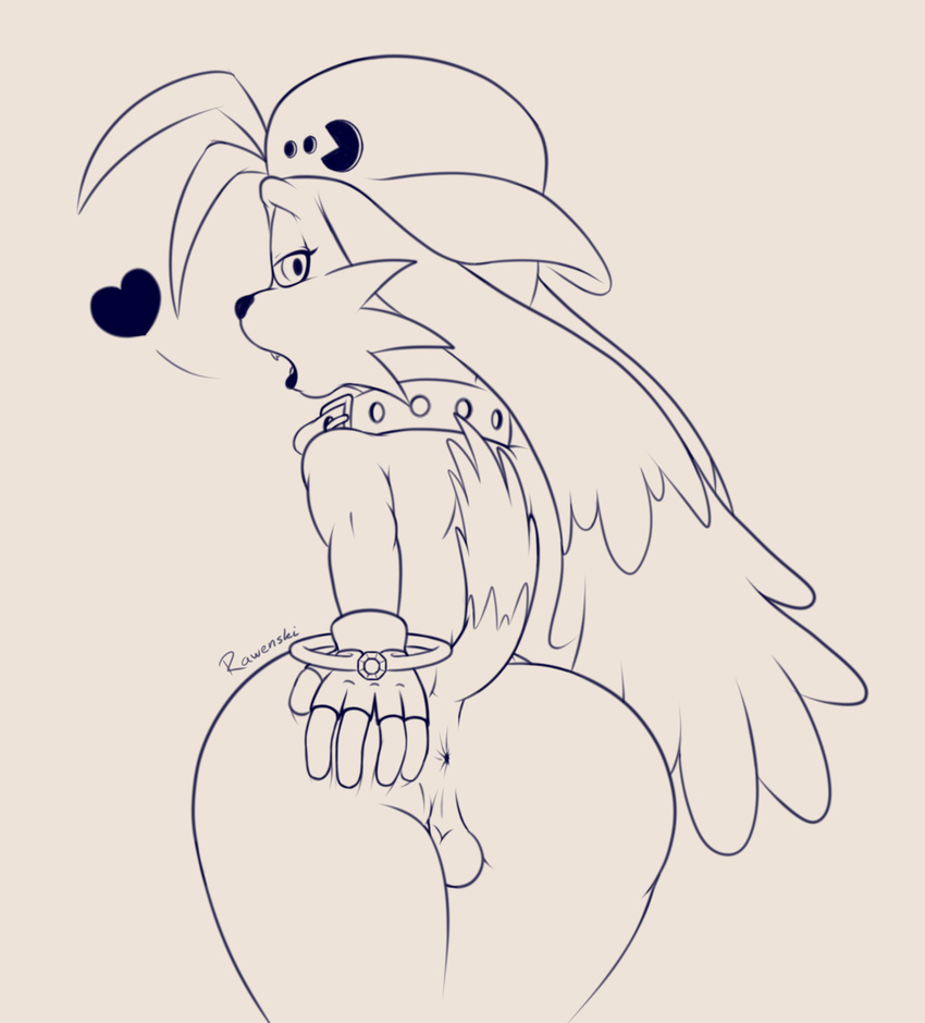 &lt;3 2015 anthro anus backsack balls bent_over big_butt black_lips butt butt_grab collar feline fingerless_gloves floppy_ears girly gloves half-closed_eyes hand_on_butt hat klonoa klonoa_(series) long_ears looking_at_viewer looking_back male mammal monochrome nude open_mouth presenting presenting_hindquarters raised_tail rawenski rear_view ring seductive short_tail solo wide_hips