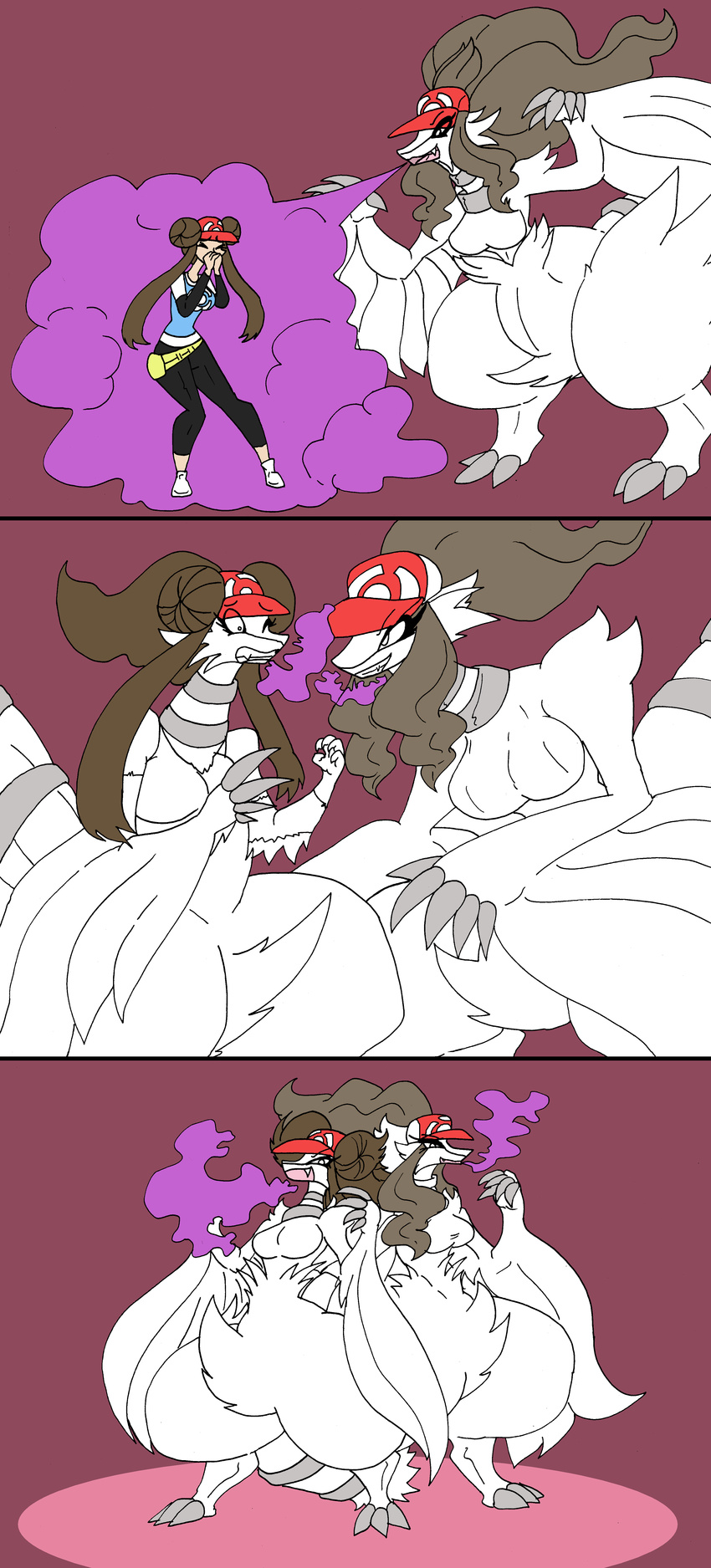 breasts burping claws da-fuze dragon female hilda_(pokemon) human mammal nintendo pok&eacute;mon reshiram rosa_(pokemon) transformation video_games