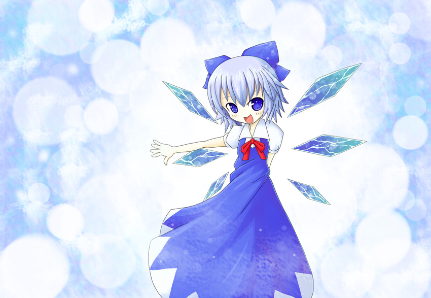 blue_eyes blue_hair cicin cirno hair_ribbon highres ribbon short_hair smile solo touhou wings