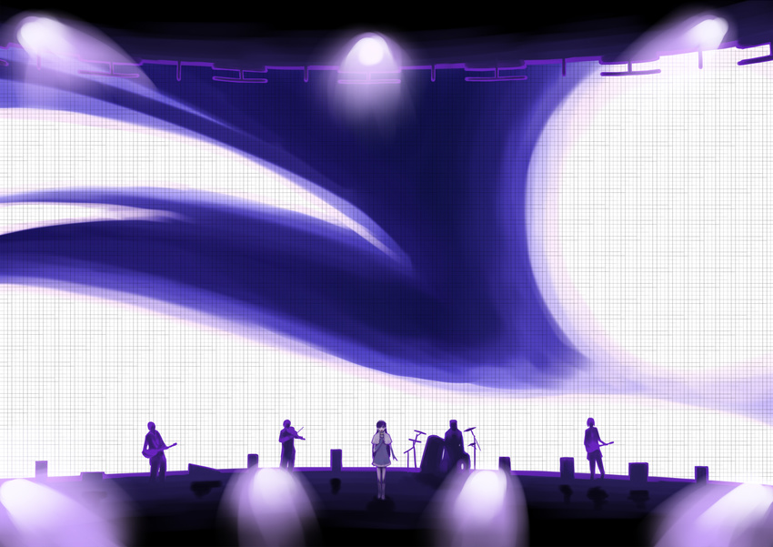 4boys band concert drum guitar highres idolmaster idolmaster_(classic) instrument inu_(aerodog) kisaragi_chihaya multiple_boys music singing stage violin