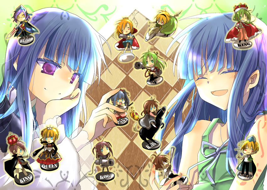 6+girls beatrice blonde_hair blue_eyes blue_hair board_game brown_hair cape chess chibi closed_eyes company_connection creator_connection crossover dlanor_a_knox dress formal frederica_bernkastel furude_rika furudo_erika green_eyes green_hair hat hibiki_mio higurashi_no_naku_koro_ni houjou_satoko houjou_satoshi long_hair maebara_keiichi multiple_boys multiple_girls ponytail purple_eyes purple_hair red_hair ryuuguu_rena sakutarou short_hair siblings sisters sonozaki_mion sonozaki_shion thighhighs twins twintails umineko_no_naku_koro_ni ushiromiya_ange ushiromiya_battler ushiromiya_maria yellow_eyes