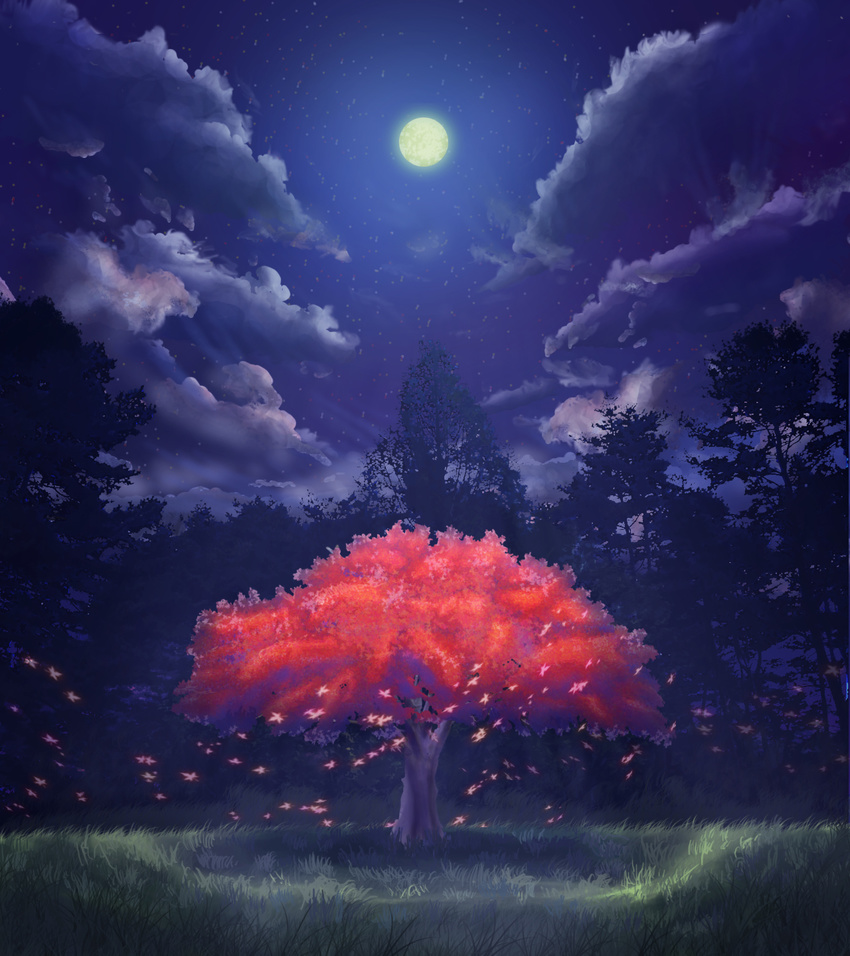 cloud full_moon geshi grass highres leaf moon night no_humans original scenery sky star_(sky) starry_sky tree