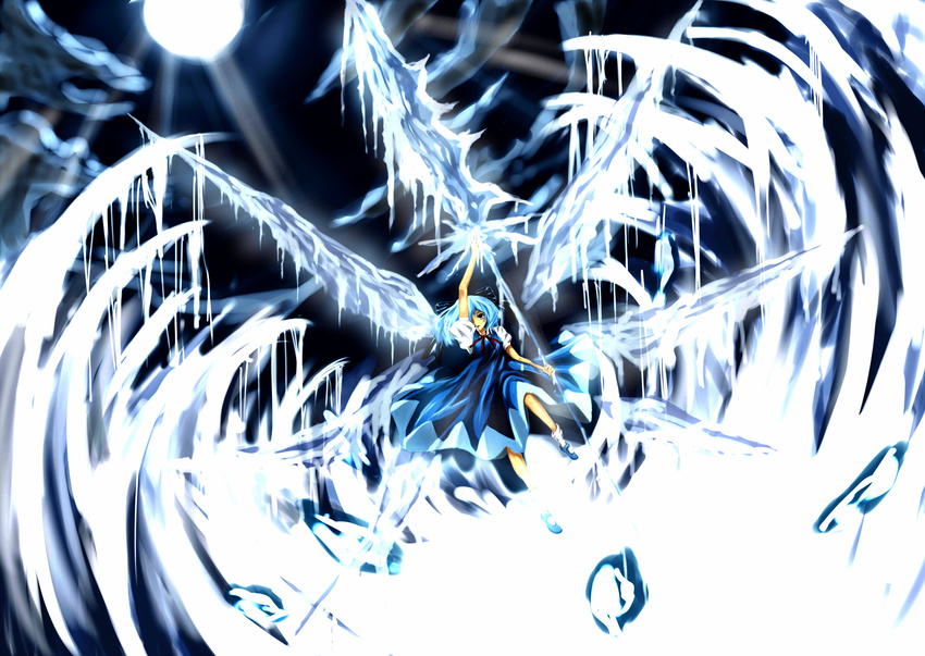 1girl cirno crystal_sword dutch_angle highres ice polearm solo spear sword touhou weapon wings zhu_fun