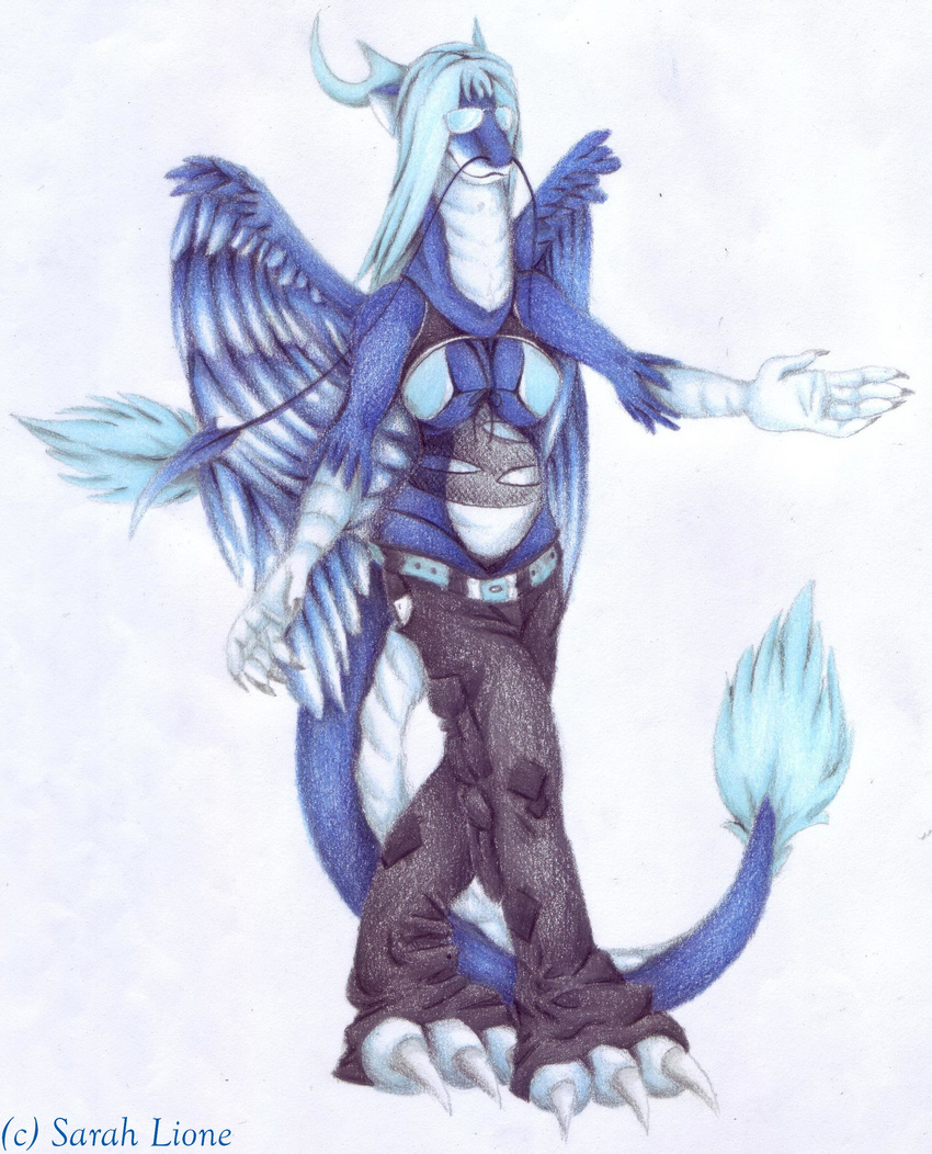 3_toes 5_fingers antennae anthro belly belt big_belly big_breasts big_feet big_hands big_thighs bikini blue_body blue_fur blue_hair blue_scales bra breasts buckle caleb_magness chinese_dragon claws cleavage clothed clothing dragon eyewear feathers female fluffy fur furred_dragon glasses hair horn invalid_tag lingerie long_hair long_neck long_tail lunar_dragoness panties pants pose sarah_lione scalie second_life smile smirk solo standing swimsuit thick_tail thong toes tuft underwear voluptuous whiskers white_scales