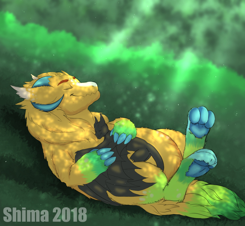 cuddling dragon forest friends hug invalid_color invalid_tag monster shima_laqi sketch sleeping summer tree