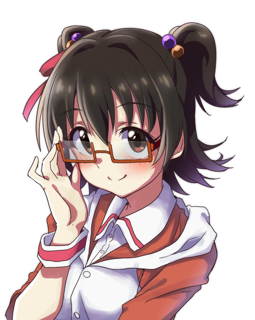 absurdres akagi_miria bespectacled black_hair brown_eyes glasses highres idolmaster idolmaster_cinderella_girls rariemonn short_hair smile solo twintails two_side_up