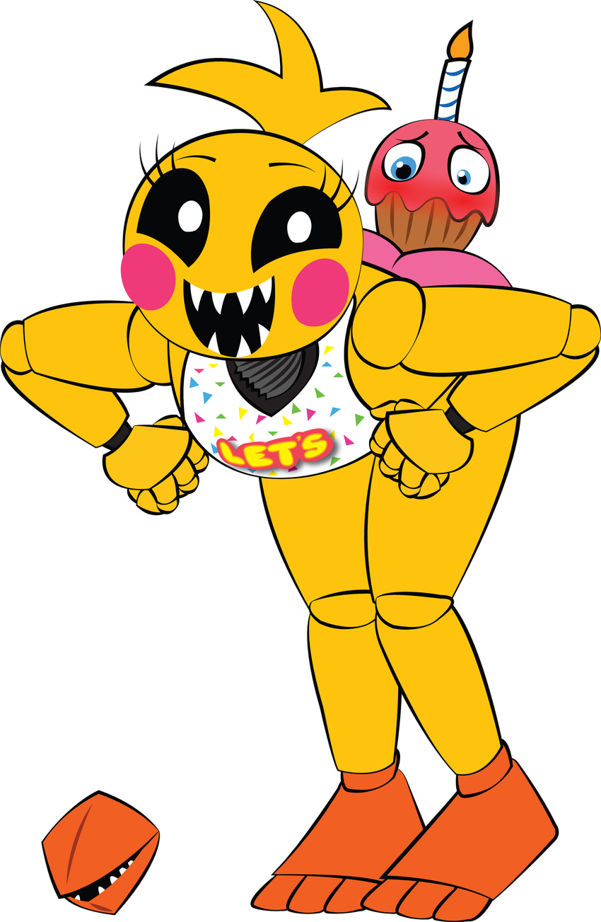 alpha_channel animatronic avian beak bib bird blue_eyes blush butt candle chicken clothing cupcake_(fnaf) female five_nights_at_freddy's five_nights_at_freddy's_2 freecanvas machine mechanical panties robot sharp_teeth solo teeth toy_chica_(fnaf) underwear