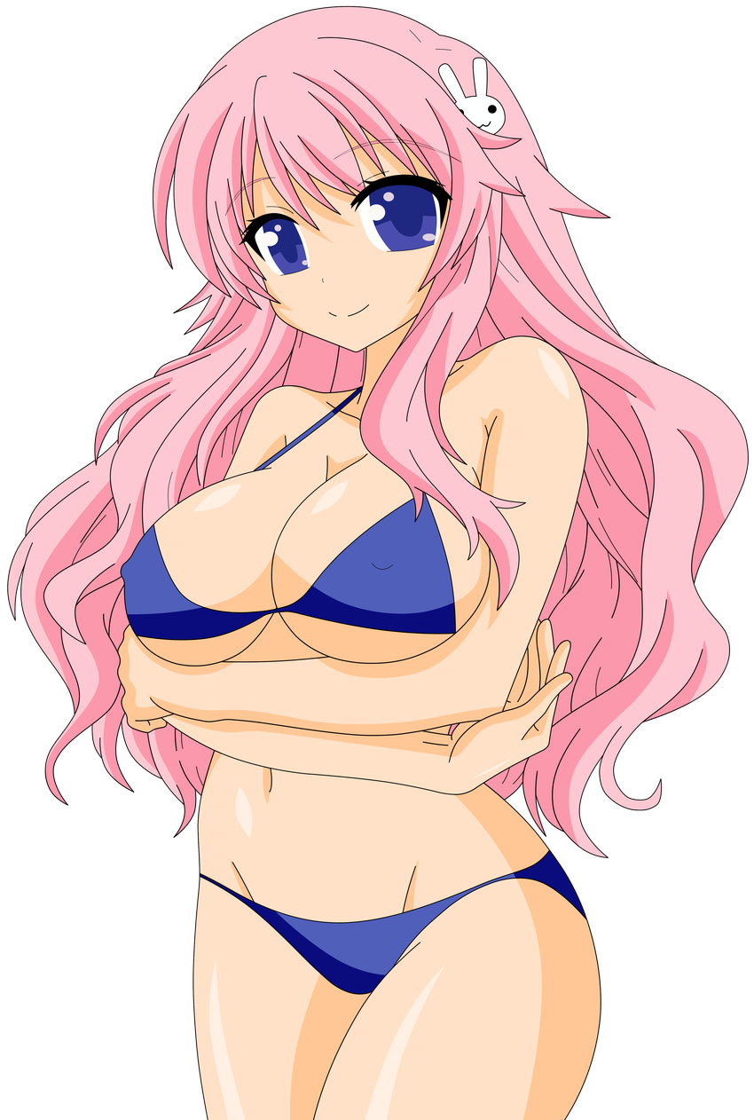 1girl absurdres baka_to_test_to_shoukanjuu bare_midriff bikini blue_eyes breasts busty cleavage erect_nipples female hair_ornament hairclip highres himeji_mizuki hips large_breasts legs long_hair looking_at_viewer mound_of_venus navel open_mouth photoshop pink_hair smile solo standing swimsuit thighs tongue transparent_background vector_trace