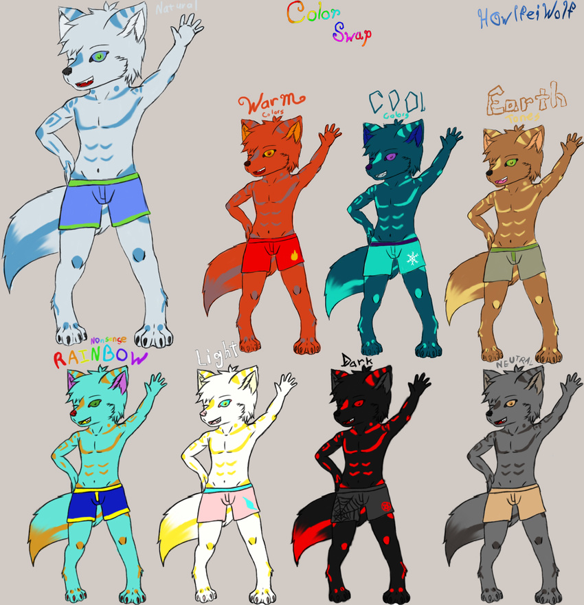 anthro boxers canine chibi clothed clothing color_swap cute half-dressed howlfei howlfeiwolf male mammal one_eye_closed open_mouth solo underwear waving wink wolf