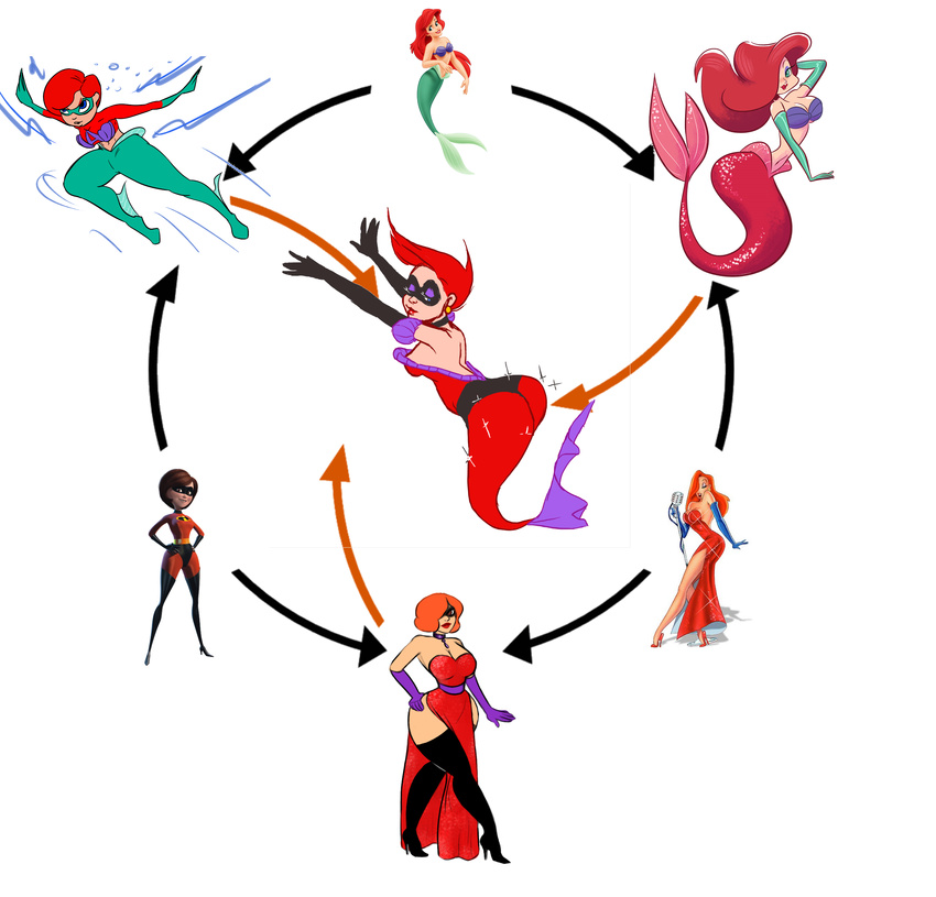 ariel big_butt brown_hair butt cleavage clothed clothing disney female fusion gloves hair helen_parr hexafusion human jessica_rabbit mammal mask milf mother orange_hair parent red_hair the_incredibles the_little_mermaid thick_thighs who_framed_roger_rabbit wide_hips