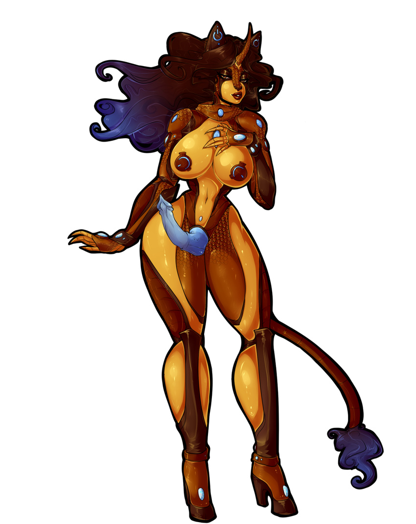 2015 alpha_channel amber_eyes anthro big_breasts blue_penis boots breasts brown_hair brown_nose brown_skin claws clothed clothing dickgirl equine erection hair high_heels horn intersex lips long_hair looking_at_viewer mammal navel nipples penis purple_hair rebeccacablah red_lips skimpy smile solo standing thick_thighs tight_clothing unicorn unknown_species vein wide_hips yellow_skin