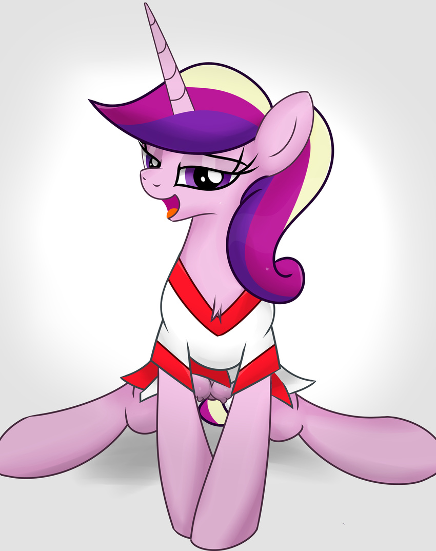 absurd_res ardupi bedroom_eyes clothing equine female friendship_is_magic fur hair half-closed_eyes hi_res hooves horn long_hair looking_at_viewer mammal multicolored_hair my_little_pony nipples open_mouth pink_fur princess_cadance_(mlp) purple_eyes smile solo teats tongue tongue_out unicorn