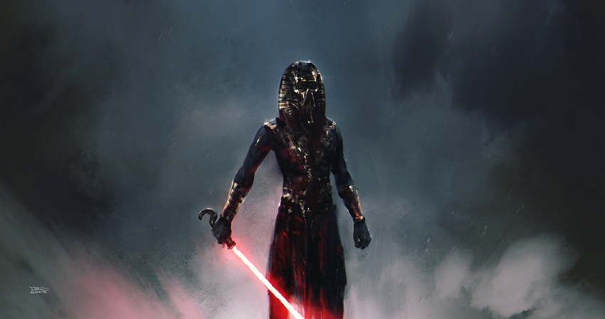 alien armor cloud dark_skin dark_skinned_male darth_vader egyptian egyptian_clothes energy_sword epic fog gold halil_ural helmet lightsaber male_focus mask original pharaoh purple_skin realistic science_fiction signature sith smoke solo star_wars sword tunic weapon