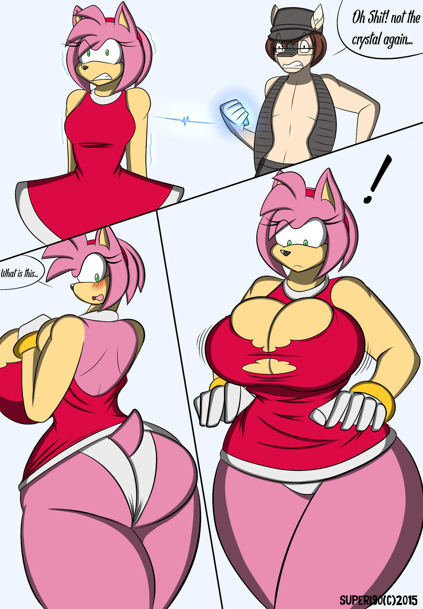 2015 amy_rose anthro big_breasts breast_expansion breasts cleavage clothed clothing fan_character female hedgehog male mammal sega sonic_(series) supersonicrulaa torn_clothing unknown_species