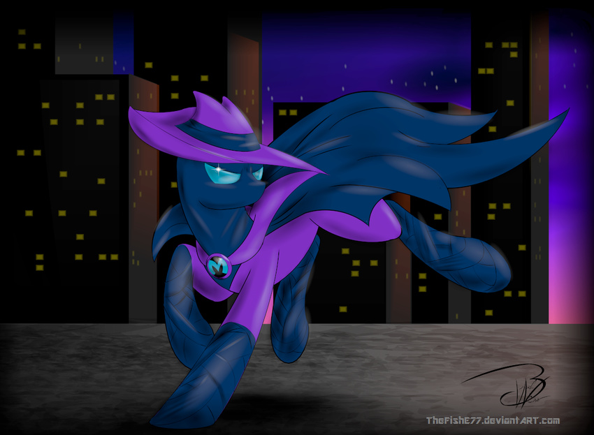 blue_eyes cape clothed clothing costume equine female feral friendship_is_magic hat horse mammal mare_do_well_(mlp) mask my_little_pony pony signature solo superhero thefishe77