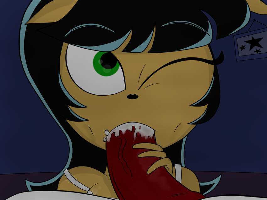 anthro canine cat cum cum_in_mouth cum_inside dog dudley_puppy feline first_person_view green_eyes hair kitty_katswell male mammal one_eye_closed oral penis t.u.f.f._puppy unknown_artist vein