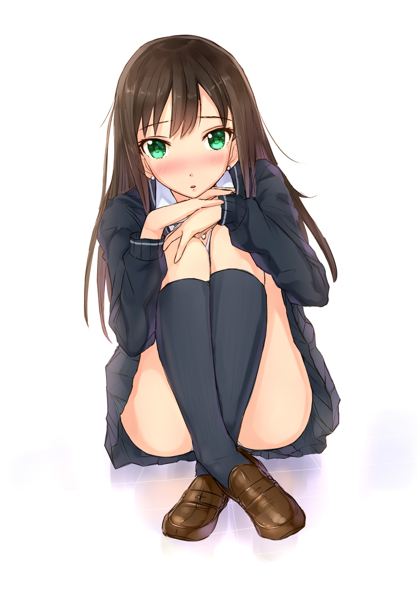 absurdres brown_hair green_eyes highres idolmaster idolmaster_cinderella_girls kazeno long_hair panties panty_peek school_uniform shibuya_rin solo underwear