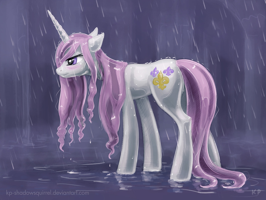 2014 blush cutie_mark equine female fleur_de_lis_(mlp) friendship_is_magic hair horn karol_pawlinski mammal my_little_pony pink_hair raining solo unicorn wet wet_hair