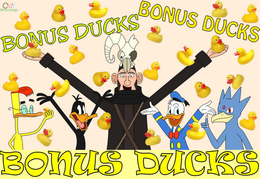 anthro avian bird clothing crossover daffy_duck disney donald_duck duck duckman golduck human looney_tunes male mammal merasmus nintendo oddy_mcstrange pok&eacute;mon team_fortress_2 text video_games warner_brothers