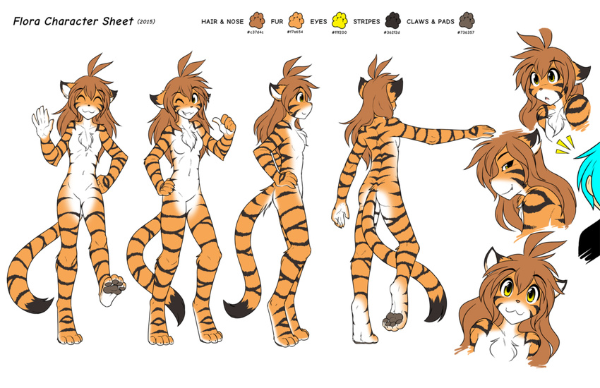 anthro bigger_version_at_the_source brown_hair chest_tuft fangs feline female flat_chested flora_(twokinds) food fur hair keidran long_hair mammal tiger tom_fischbach tuft twokinds yellow_eyes