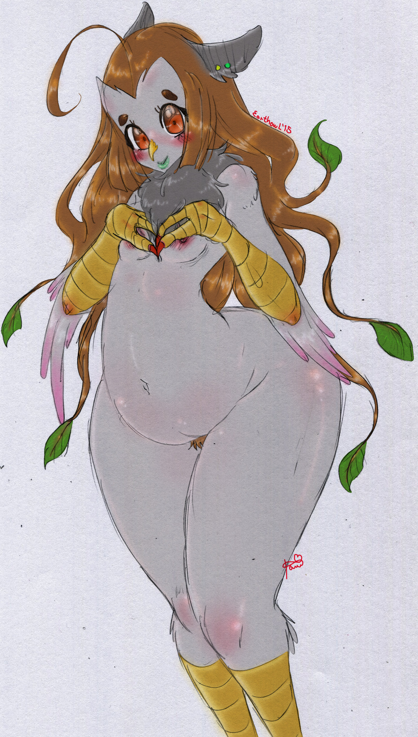 anthro avian belly bird breasts chubby color cute earthowl feathers female fluffy great happy hera horn invalid_tag leaves nude owl small smile solo talons