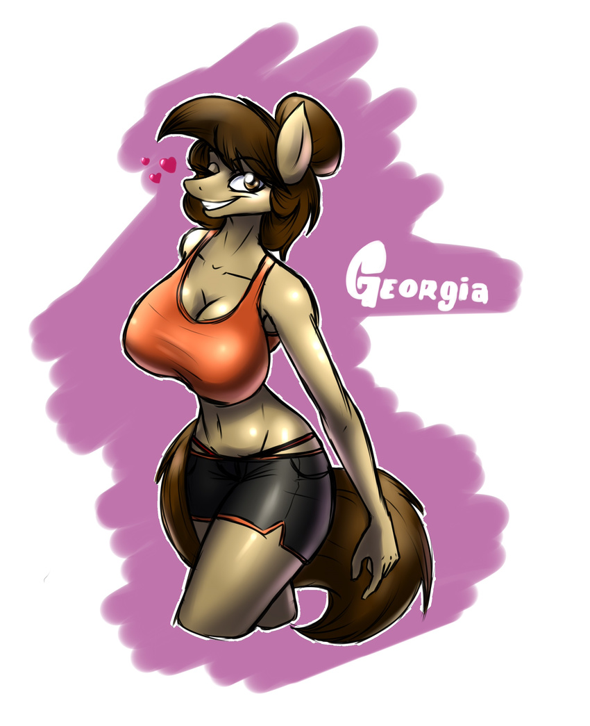 &lt;3 2015 anthro big_breasts breasts brown_eyes brown_hair cleavage clothed clothing equine fan_character female georgia hair horse looking_at_viewer mammal metalfoxxx my_little_pony one_eye_closed panties pony shorts solo thong underwear wink