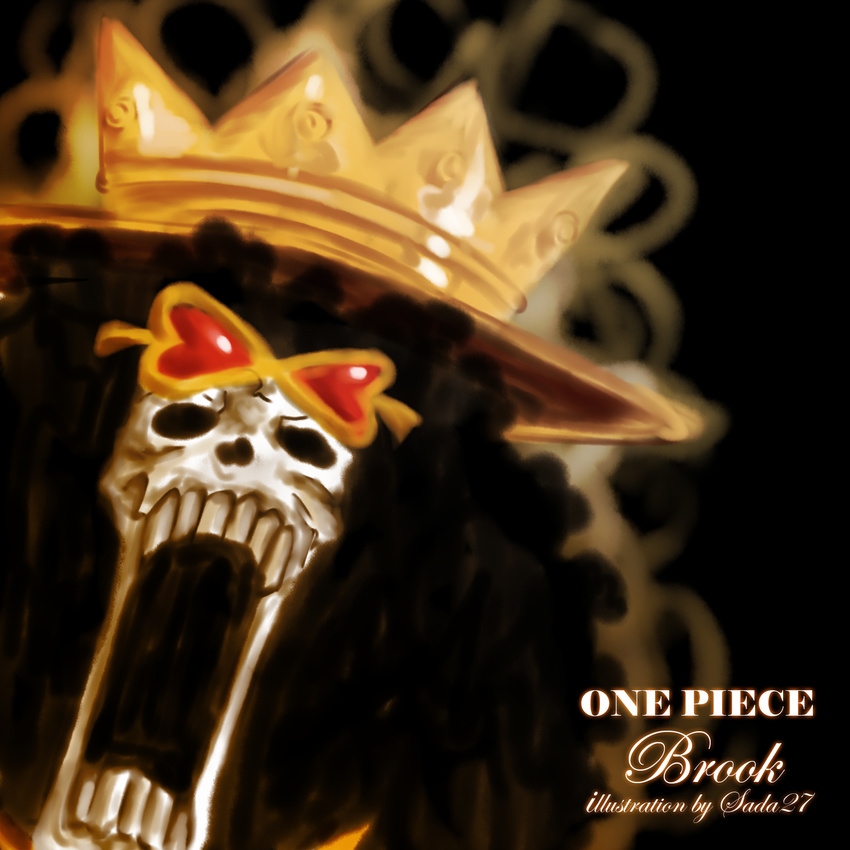 afro black_hair brook character_name copyright_name crown one_piece open_mouth skeleton skull solo