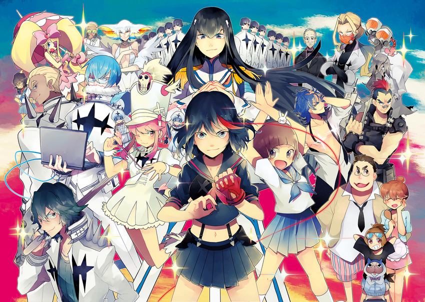 6+girls bow clone everyone extra gamagoori_ira guts_(kill_la_kill) harime_nui hououmaru_rei inumuta_houka iori_shirou jakuzure_nonon junketsu kill_la_kill kinagase_tsumugu kiryuuin_ragyou kiryuuin_satsuki mankanshoku_barazou mankanshoku_mako mankanshoku_matarou mankanshoku_sukuyo matoi_isshin matoi_ryuuko mikisugi_aikurou mochigome multiple_boys multiple_girls oogure_maiko pink_bow sanageyama_uzu senketsu soroi_mitsuzou