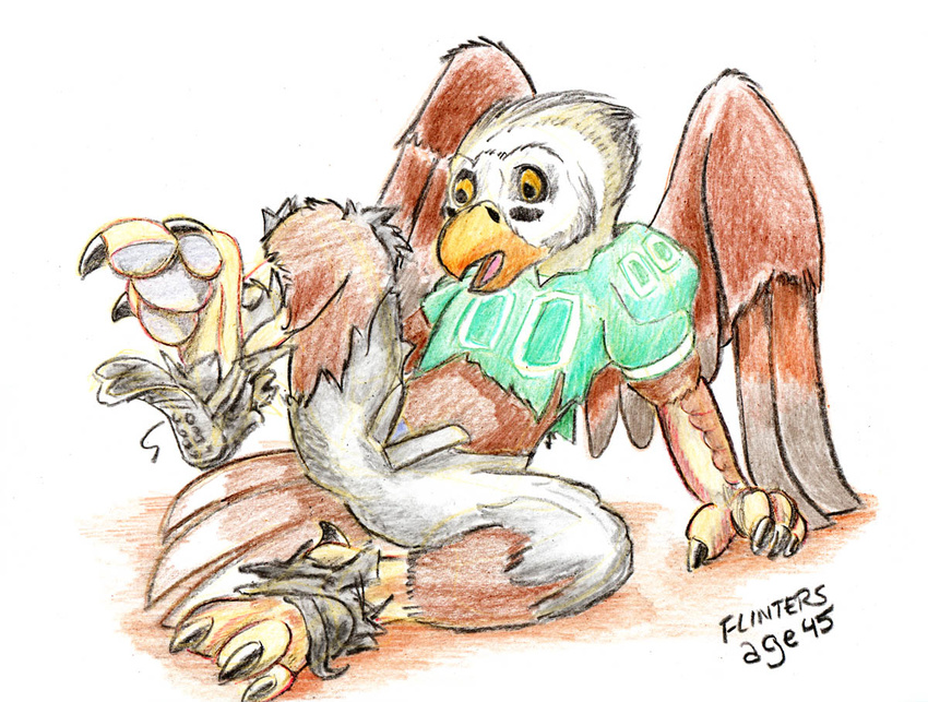 2015 avian bird cleats clothing crayola crayon_(artwork) eagle flinters paws pheagle talons torn_clothing traditional_media_(artwork) transformation uniform