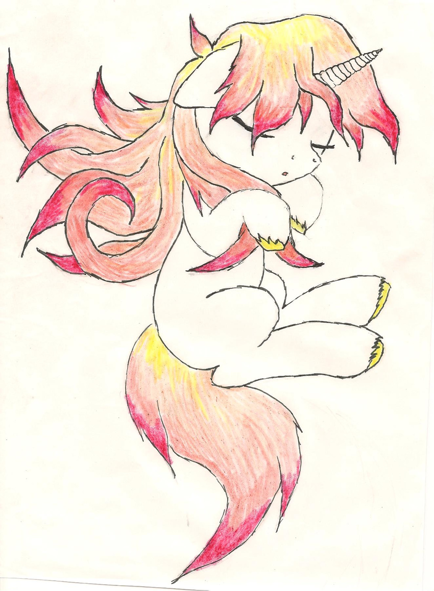 2014 colored_pencil_(artwork) equine fan_character female fire_hell general: horn horse mammal multikolored_hair nyu(lurabbl) pony solo traditional_media_(artwork) unicorn