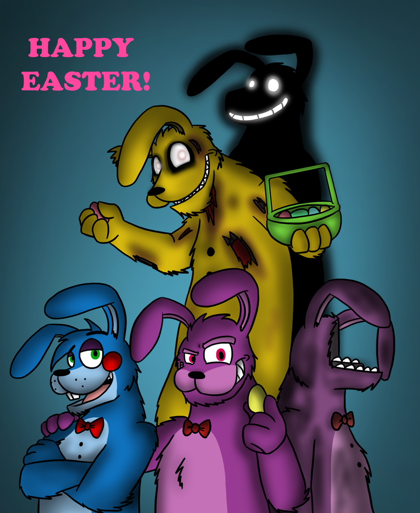 animatronic bonnie_(fnaf) bow_tie easter five_nights_at_freddy's five_nights_at_freddy's_2 holidays machine male mechanical robot shadow_bonnie_(fnaf) springtrap_(fnaf) teeth toy_bonnie_(fnaf) wolfscar2810