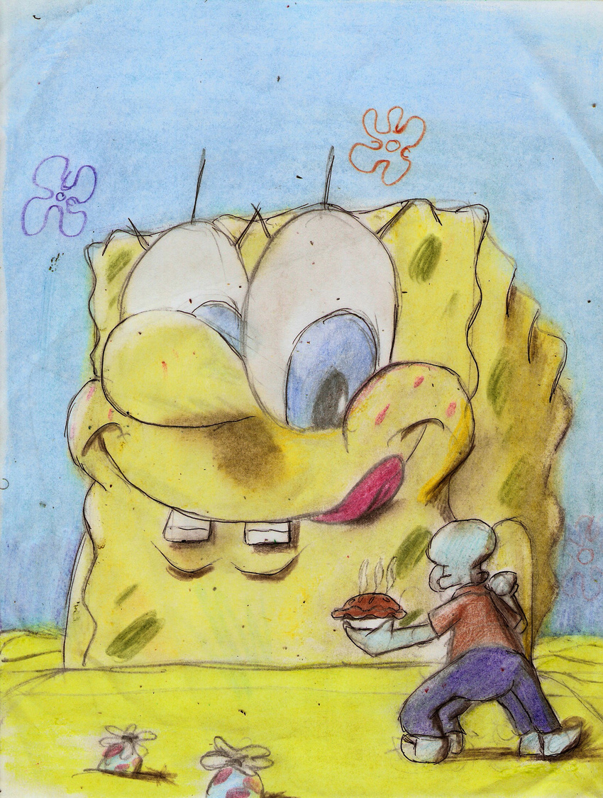 big_eyes boca fields food macro micro pie spongebob_squarepants spongebob_squarepants_(character) squidward_tentacles underwater water