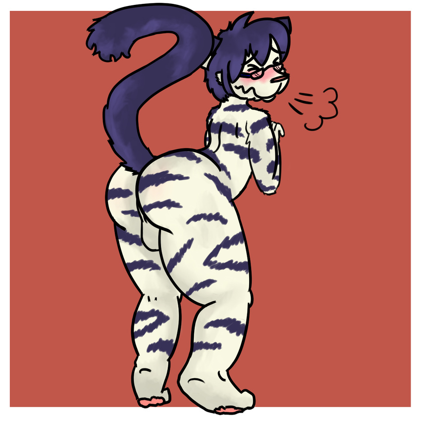 butt cat chubby eyewear feline girly glasses male mammal solo stripes toyger toyger_chives wide_hips ziats_(artist)