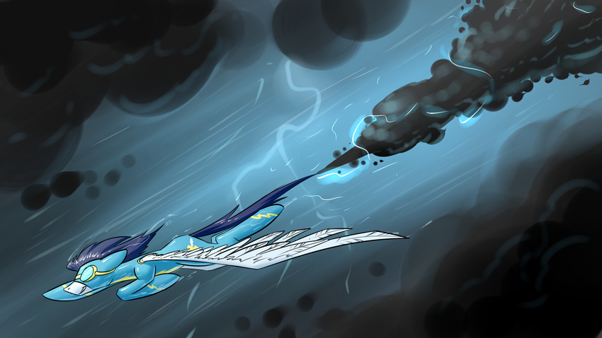 2015 cloud equine eyewear flying friendship_is_magic goggles lightning male mammal my_little_pony pegasus raining skinsuit smoke soarin_(mlp) solo underpable wings wonderbolts_(mlp)