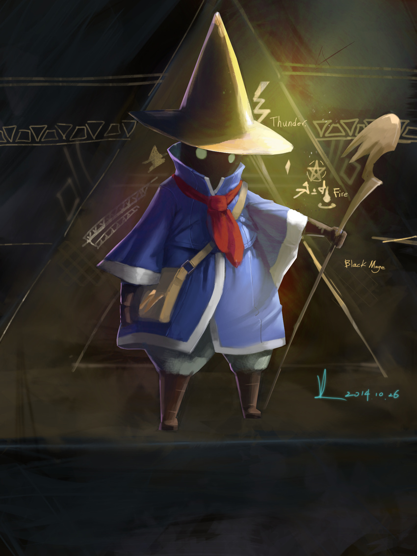 androgynous black_mage black_mage_(fft) dated faceless final_fantasy final_fantasy_tactics full_body hat highres solo staff vafar7 wizard_hat yellow_eyes