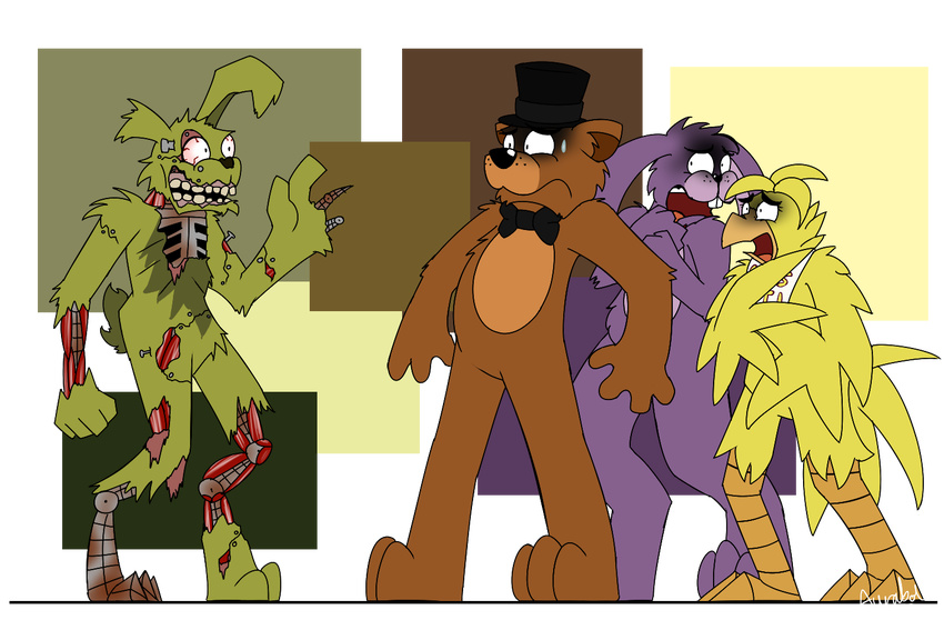 animatronic avian bear bird bonnie_(fnaf) bow_tie chica_(fnaf) chicken female five_nights_at_freddy's five_nights_at_freddy's_3 freddy_(fnaf) hat lagomorph machine male mammal mechanical professorlucario9 rabbit robot springtrap_(fnaf) top_hat