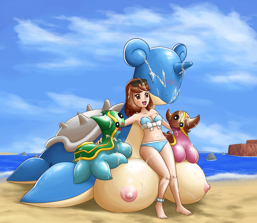 absurd_res after_sex beach big_breasts blush breasts clothing cum cum_covered cum_everywhere excessive_cum female gastrodon group hi_res human lapras mammal messy nintendo ole outside pok&eacute;mon seaside swimsuit video_games