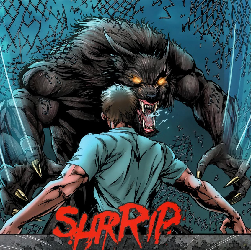 anthro attack big_bad_wolf big_muscles brown_fur canine claws clothing couple fangs fur grid human little_red_riding_hood_(copyright) mammal muscles night nude open_mouth rage saliva teeth toned unknown_artist were werewolf wolf